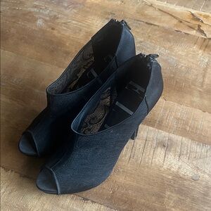 Elle Black Lace Peep-Toe Heeled Boots